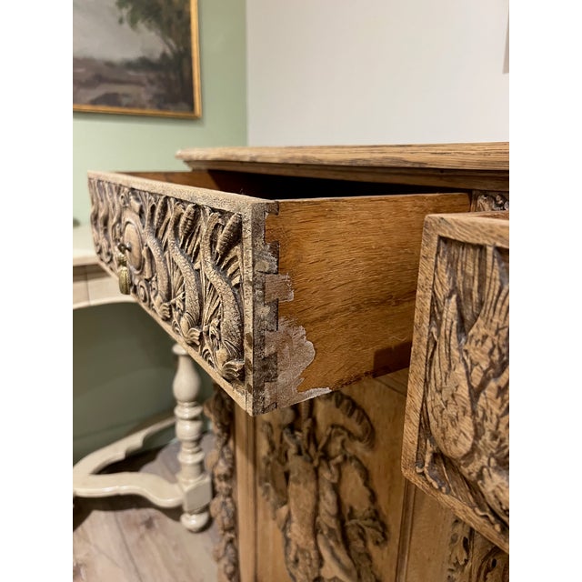 Wood Antique French Louis XVI Carved Oak Hunt Buffet With Game and Maritime Reliefs For Sale - Image 7 of 11