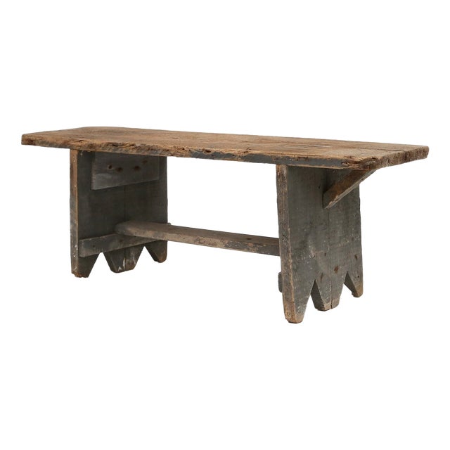 Industrial Grey Wooden Bench, France, 1890s For Sale