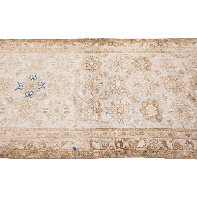 1960s 1960s Vintage Malayer Shabby Chic Handmade Floral Beige Wool Runner For Sale - Image 5 of 8