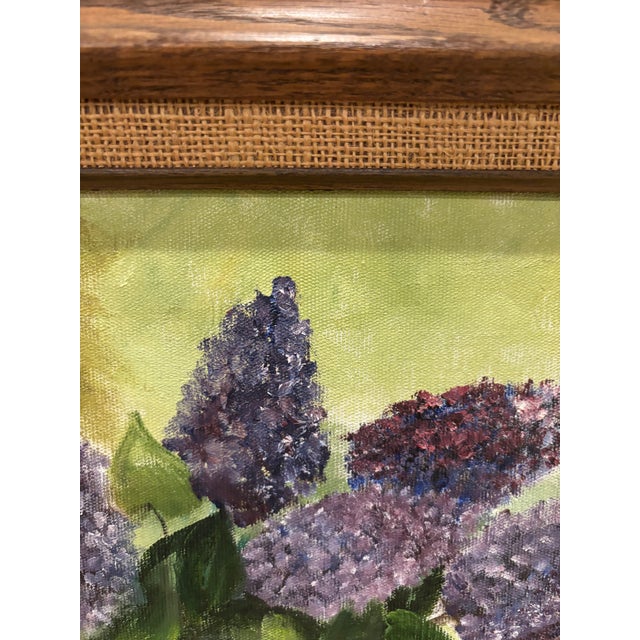 1950s Vintage Mid-Century Signed and Framed Still Life Original Oil on Canvas Painting of Lilacs in a Jug, 1950s–1960s For Sale - Image 5 of 12