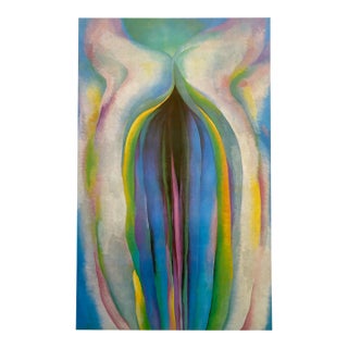 Georgia O'Keeffe Vintage 1980's Modernist Lithograph Print Poster " Grey Line With Black, Blue and Yellow " 1923 For Sale