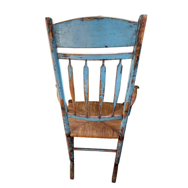Painted Blue and Red Primitive Ladder Back Rocking Chair, in Original Paint Colors, 19th Century For Sale - Image 4 of 4