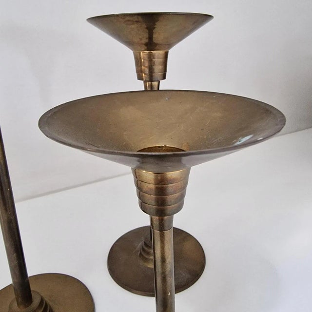 Silvestri Brass Candlesticks, Set of 3 For Sale - Image 3 of 4