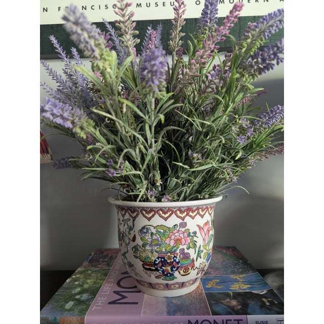 Vintage Chinoiserie Famille Rose Ceramic Cachepot Planter For Sale - Image 12 of 12