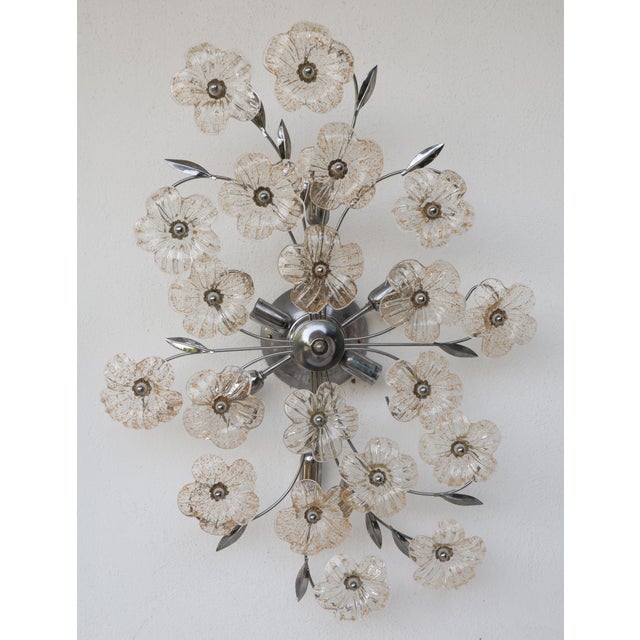 Glass 1970s Italian Large Size Gold and Transparent Murano Glass Wall Light or Ceiling Light Flower For Sale - Image 7 of 17