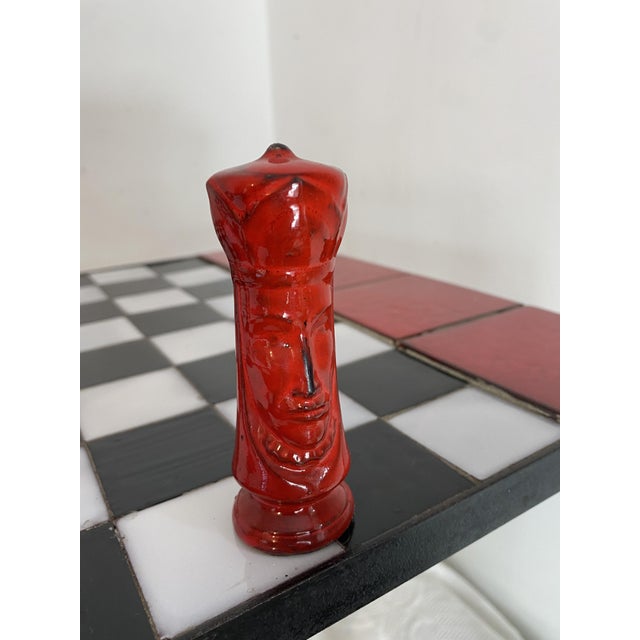 Chess Coffee Table with Wrought Iron and Ceramic Board, Ceramic Game Pieces, 1960s For Sale - Image 9 of 18