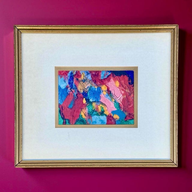 This vintage abstract expressionist artwork is an original alkyd monotype by California artist Adrenn Doss. Created using...