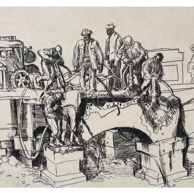 1948 Roger Lyford (1920-1998) "Men and Air Hammers" etching on paper, dated January 9, 1948 and signed in the plate on the...