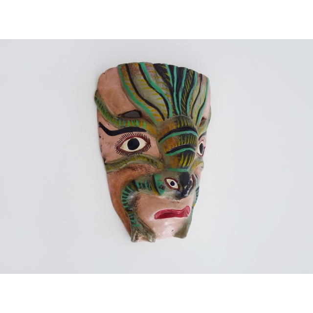 Mexican folk art mask face mask in polychrome carved wood. 70s Very beautiful Mexican mask in hand-carved and painted wood...