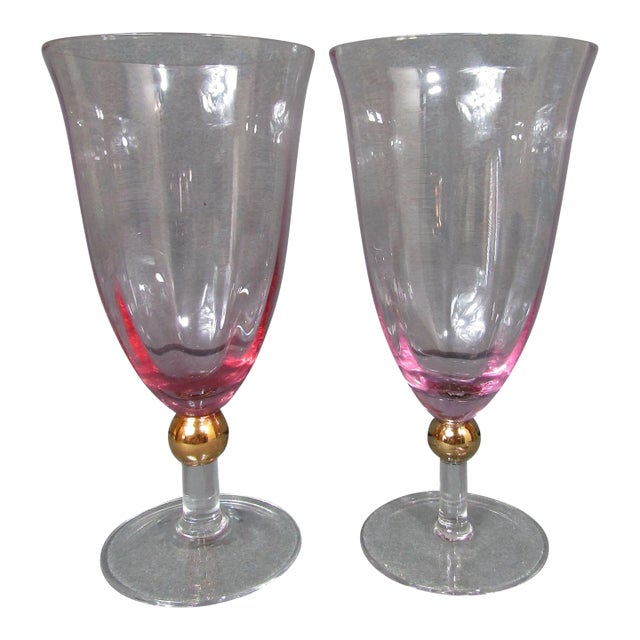 1990s Royal Albert Old Country Roses Formal Pink Water Goblets, Set of 2 For Sale