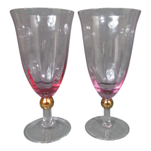 1990s Royal Albert Old Country Roses Formal Pink Water Goblets, Set of 2