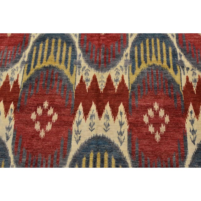 Ikat Rug 10’3” X 13’11” Beige Red Wool Modern Hand-Knotted Oriental Carpet For Sale In Philadelphia - Image 6 of 15