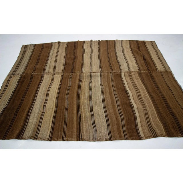 Contemporary 1960s Vintage Striped Brown Natural Kilim Rug- 6′ × 8′4″ For Sale - Image 3 of 7