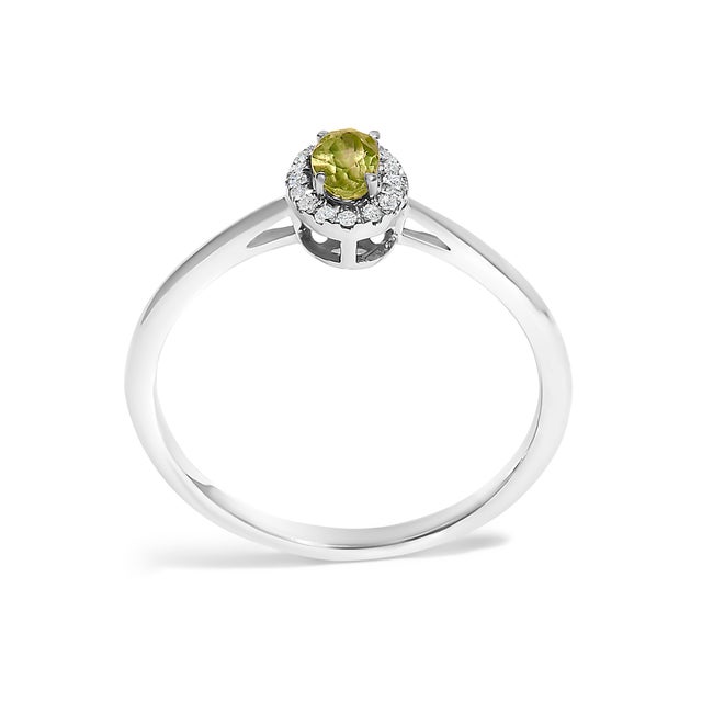 10K White Gold 5X3MM Oval Green Peridot and Diamond Accent Halo Ring (I-J Color, I1-I2 Clarity) - Ring Size 7.5 For Sale In New York - Image 6 of 7
