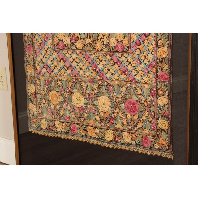 Gold Kashmiri Style Hand Embroidered Crewel Framed Textile For Sale - Image 8 of 12