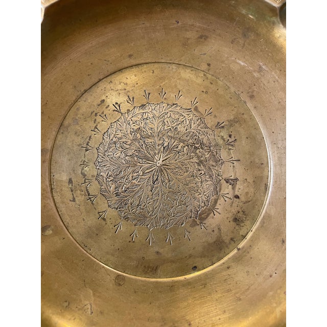 Brass Pair of Vintage Etched Brass Ashtrays For Sale - Image 8 of 9