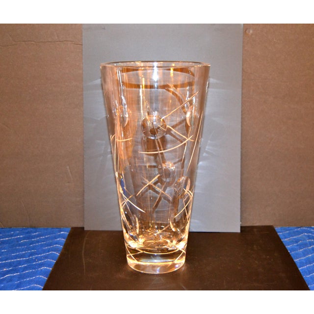 Royal Doulton Cut Crystal Vase With Bubbles And Etching England