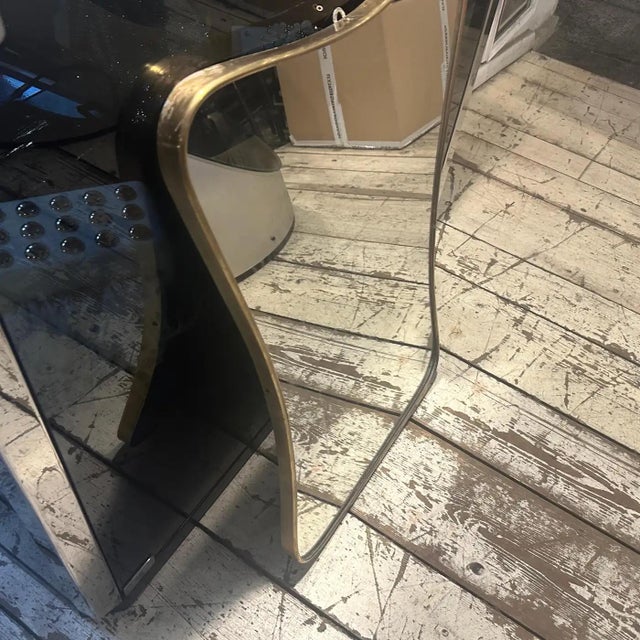 1950s Gio Ponti Style Mid-Century Modern Brass Biscuit Shaped Wall Mirror For Sale - Image 12 of 13