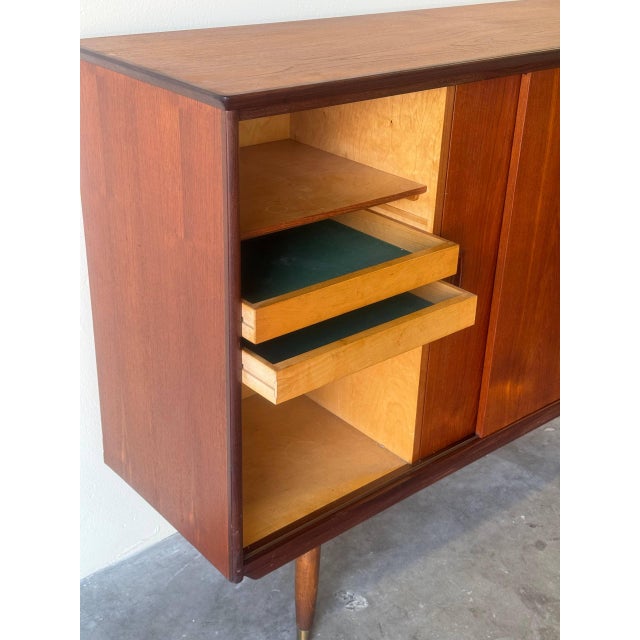 1960s Danish Teak Credenza - Mid Century Modern Sideboard With Sliding Doors & Pull-Out Trays For Sale In Los Angeles - Image 6 of 10