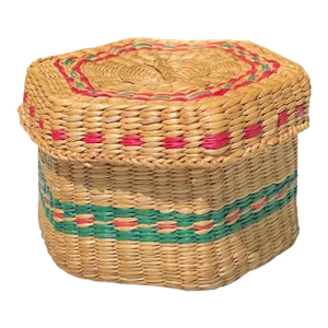 Antique Sweet Grass Basket With Lid in Pink and Green