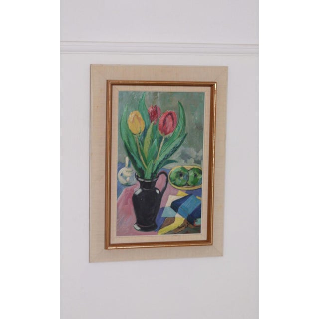 Mid-Century Modern Gustaf Börtner, Tulips and Fruit, 1950s, Oil on Panel, Framed For Sale - Image 3 of 18