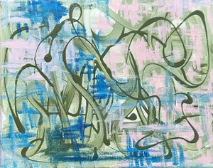 Erin Simon Original “Dancing Imperfections” Blue/Green/Pink Abstract Painting on Canvas