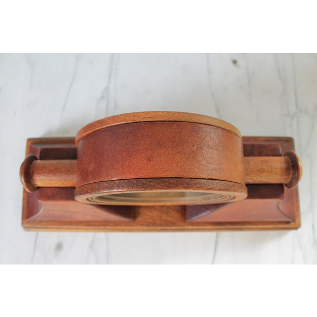Vintage Quartz Traditional Style Leather Wrapped Wooden Mantel Clock For Sale - Image 11 of 16