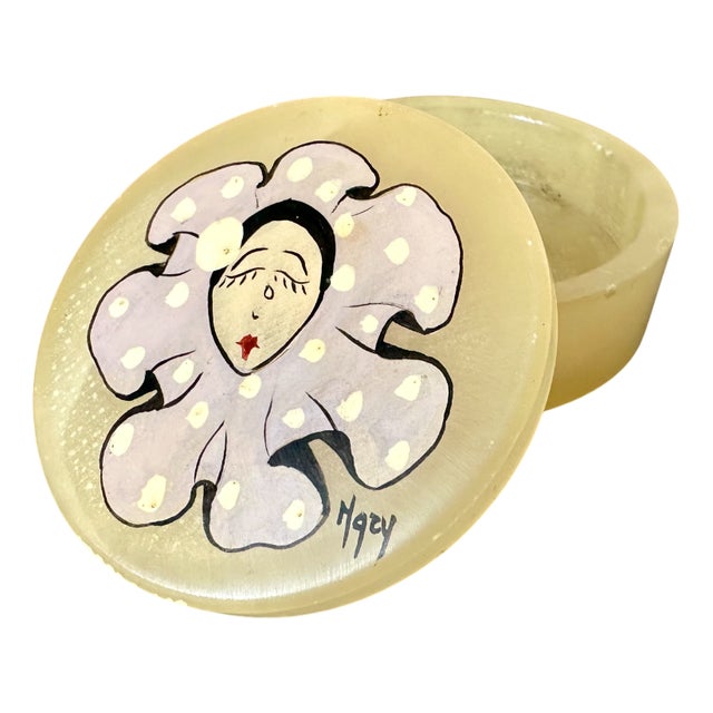 Vintage Italian Alabaster Pill Box with Harlequin Motif by Oscar Vita For Sale