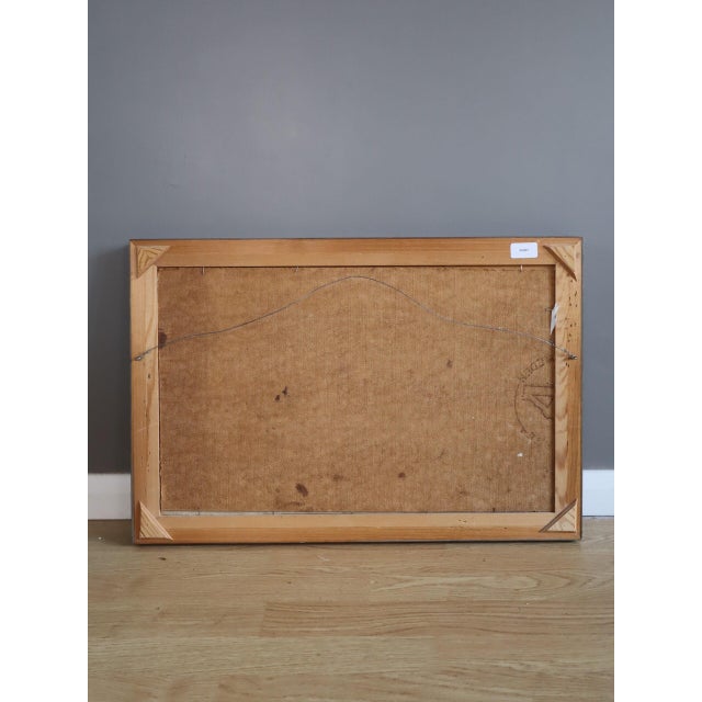 Mid-Century Modern 'Still Life With Cat Figurine' Vintage Swedish Original Geometric Interior Oil Painting, Framed For Sale - Image 10 of 10