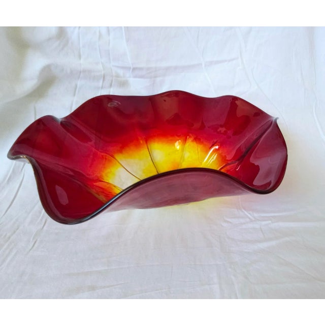 2000 - 2009 2008 Blenko Hand Blown Tangerine Ruffled Edge Centerpiece Bowl For Sale - Image 5 of 12