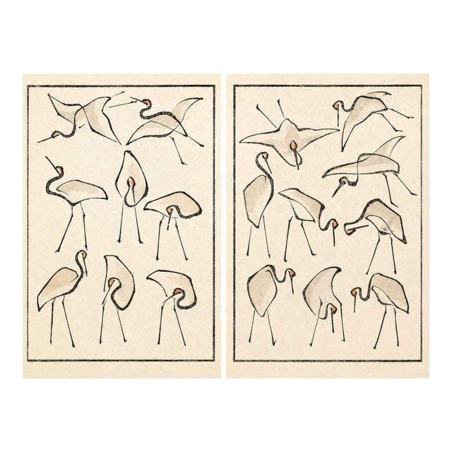 Crane Studies I & II by Katsushika Hokusai, Japanese Art Print Diptych, 20" X 30" For Sale