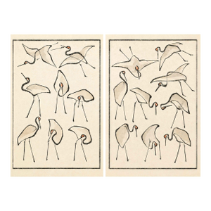 Crane Studies I & II by Katsushika Hokusai, Japanese Art Print Diptych, 20" X 30"