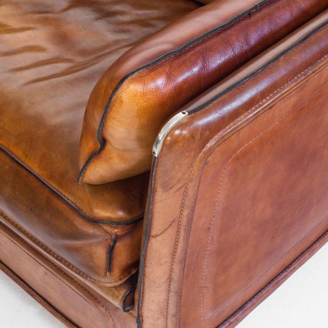 Vintage Camel Buffalo Leather Club Sofa from Roche Bobois, France, 1980s For Sale - Image 12 of 18