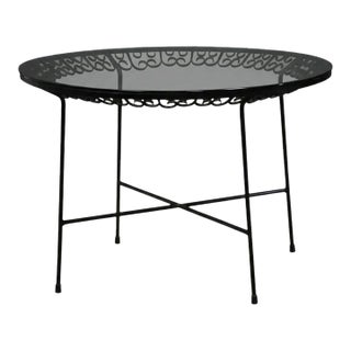 1970s Arthur Umanoff 42” Round Iron Dining Table For Sale