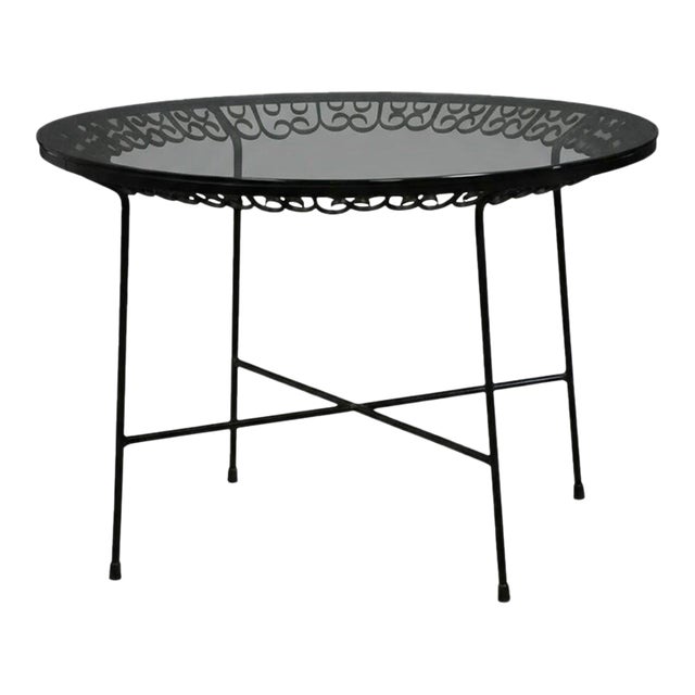 1970s Arthur Umanoff 42” Round Iron Dining Table For Sale