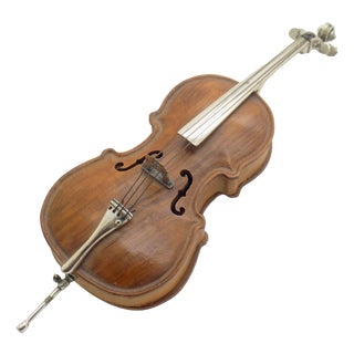Vintage Italian Genuine Silver 800 and Wood Large Contrabass Sculpture by Sacchetti, Arezzo, 1980s For Sale