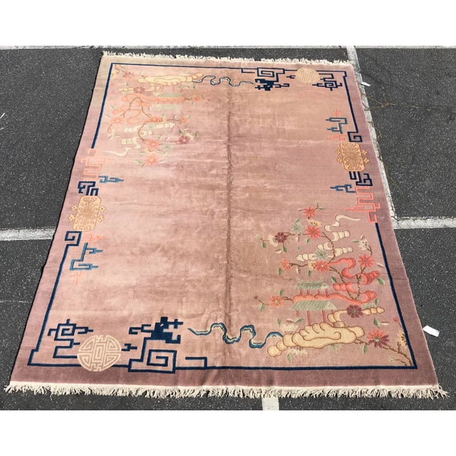 An awesome antique vintage design Art Deco Chinese rug. It’s absolutely gorgeous. It has been cleaned up by professional...