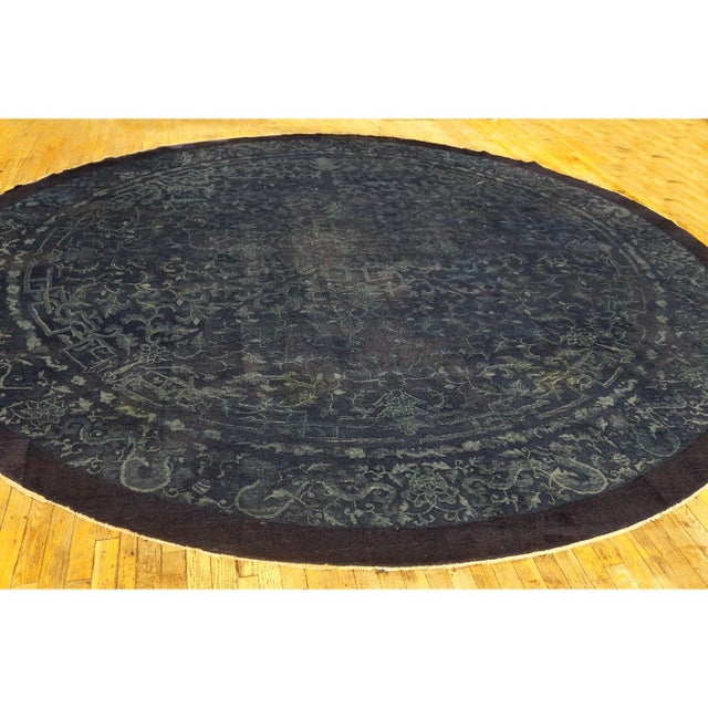 1900s Dark Blue Field Traditional Dragon Floral Antique Chinese Peking Round Rug For Sale In New York - Image 6 of 9