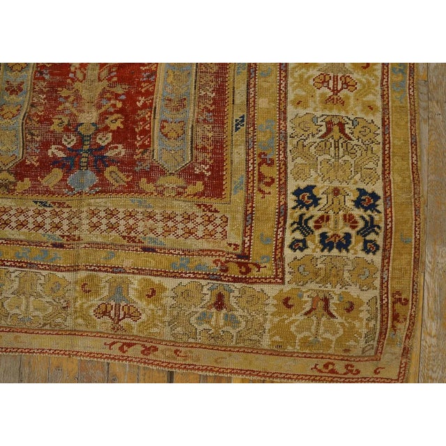 1750s Red Muslim Prayer Geometric AntiqueTurkish Kula Rug 4' 0" X 6' 4" Knotted Wool Carpet For Sale - Image 11 of 12