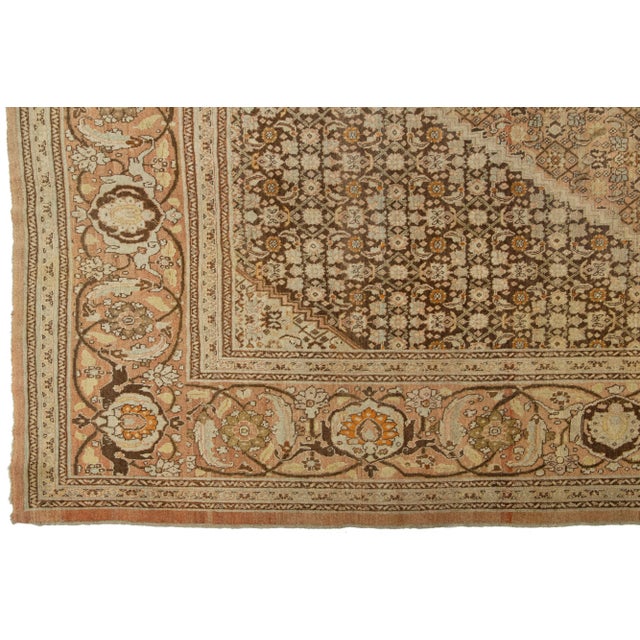 Brown Room Size Antique Persian Tabriz Designed Wool Rug in Brown From the 1900s For Sale - Image 8 of 10