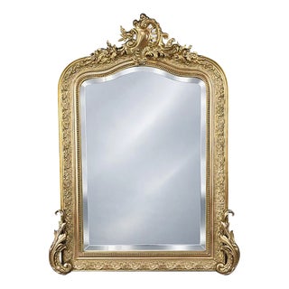 Beveled Mirror with Pediment, Louis Xv Style Second Half of the 19th Century For Sale