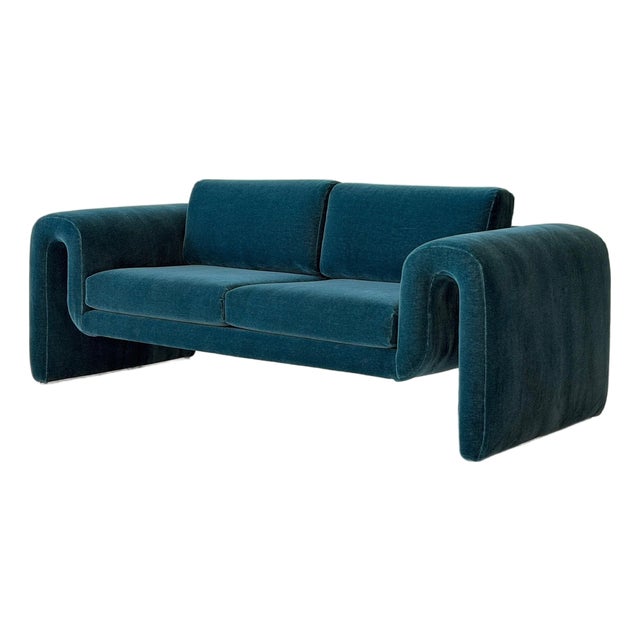 1980s Waterfall Arm Sofa Attributed to Interior Crafts in Mohair For Sale