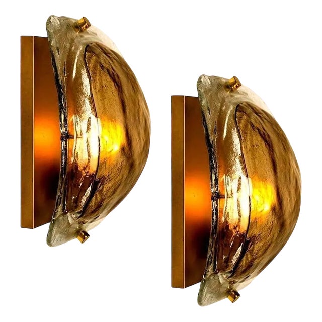 Brass and Brown Glass Hand Blown Murano Glass Wall Lights by J. T. Kalmar for Kalmar, 1960s, Set of 2 For Sale