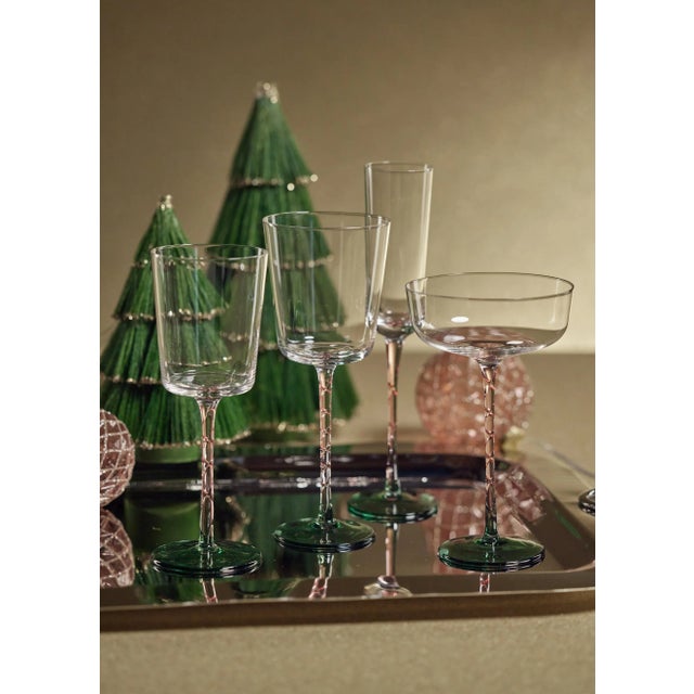 2020s Sachi Green & Pink White Wine Glasses, Set of 6 For Sale - Image 5 of 5