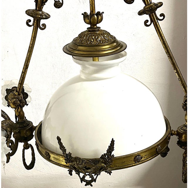 Gold Antique Brass and Glass 7-Light Chandelier from H. Luppens Bruxelles, 1920s For Sale - Image 8 of 10