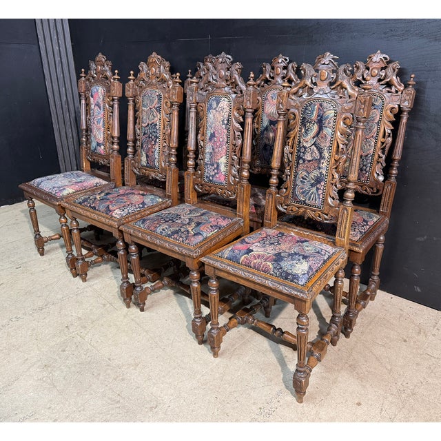 Antique French Carved Oak Dining Chairs, 1880, Set of 8 For Sale - Image 3 of 11