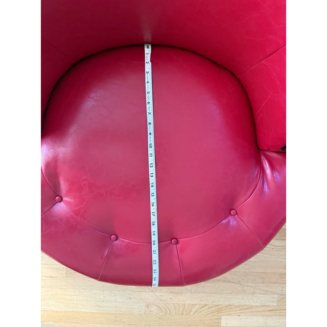 1960s Red MCM Round Lounge Chair Faux Leather For Sale - Image 4 of 7