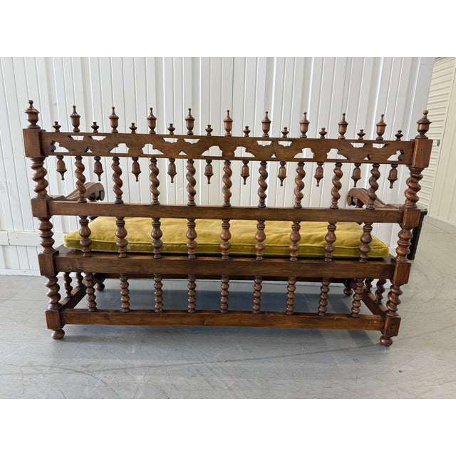 Renaissance Revival Walnut Spindle-Back Settee With Velvet Cushion, 19th Century For Sale In Tampa - Image 6 of 9