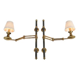 Vintage Brass Swing-Arm Wall Lamps from Maison Jansen, France, 1960s, Set of 2 For Sale