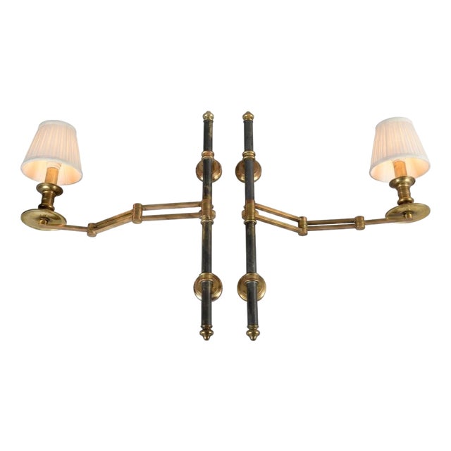 Vintage Brass Swing-Arm Wall Lamps from Maison Jansen, France, 1960s, Set of 2 For Sale